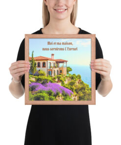 Tableau chrétien encadré maison au bord de l’océan Josué 24:15 décoration murale