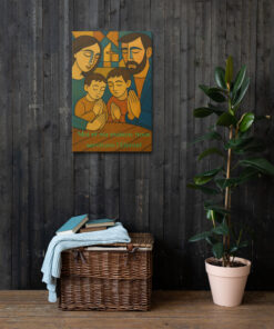 Alternative view of Décoration murale religieuse – Famille en prière devant la croix