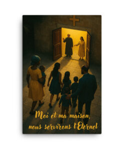 Décoration murale religieuse chrétienne : Famille guidée vers la lumière de l’Éternel